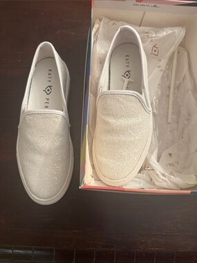 Katy Perry Collections White Glitter Slip-On Sneakers
